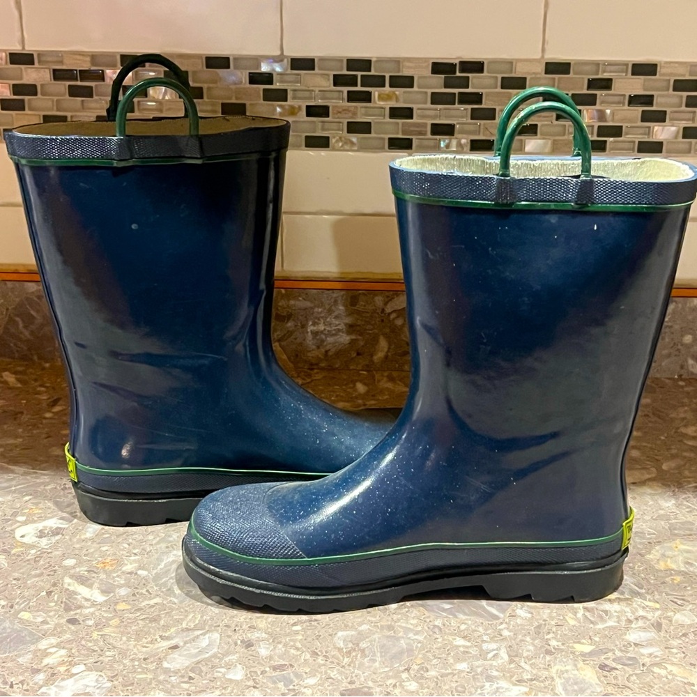 Western Chief Kids Rain Boots Navy Blue Green Waterproof Size 6Youth RubberBoots